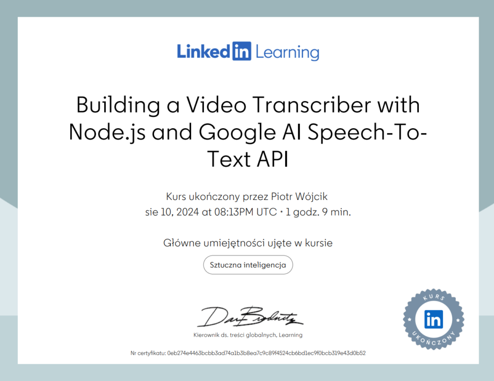 Building a Video Transcriber with Node.js and Google AI SpeechToText API